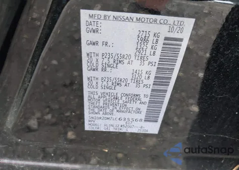 2020 Nissan Pathfinder Platinum 4Wd из США, поврежденный, VIN 5N1DR2DM7LC635568